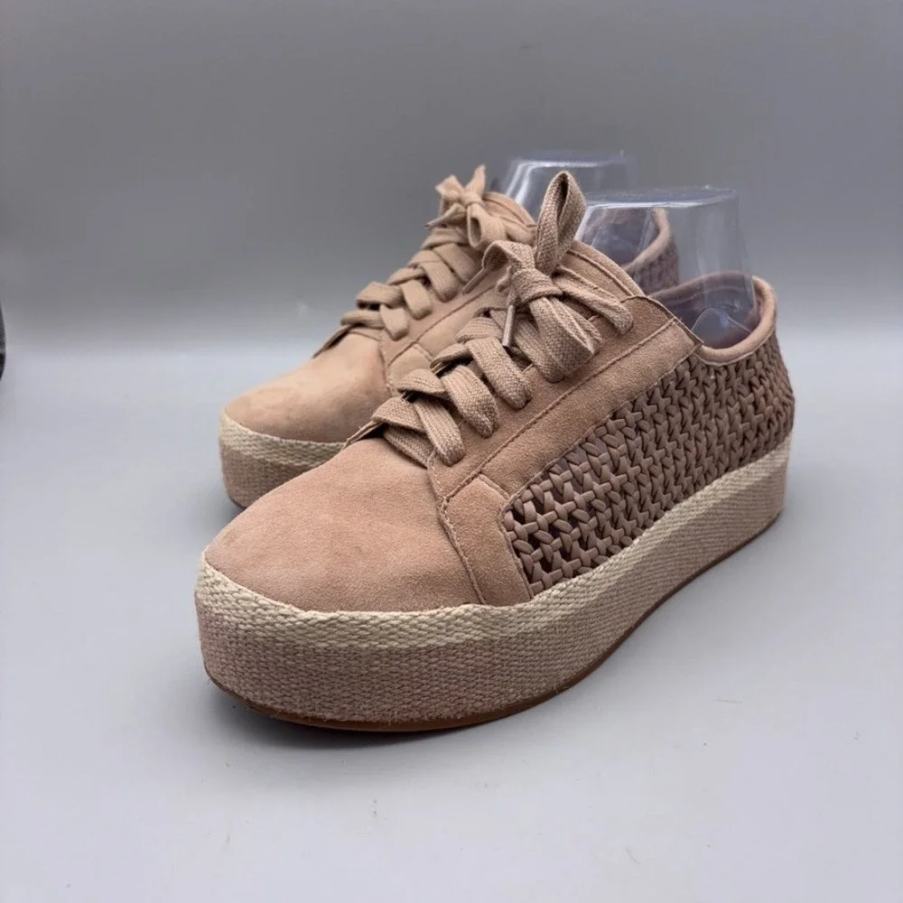 Vince Camuto Platform Sneakers Womens 7.5 Tan Woven Suede Espadrille Casual Boho